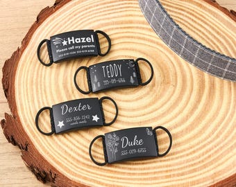 Placa de identificación silenciosa para mascotas, placa de silicona deslizable, grabado personalizado de nombre y teléfono, placa de collar silenciosa para perros y gatos.