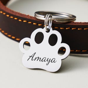 Engraved Dog Name Tag - Paw Print Pet ID Tag, Double-Sided Custom Stainless Steel, Dog or Cat Collar Tag, Waterproof Name Disc, 6 Colors