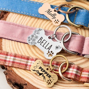 Custom Bone Dog Tag with Cut-out Dog Paw - Personalized Dog Collar Tag, Stainless Steel Pet ID Tag, Engraved Dog Name ID Tag, 6 Colors