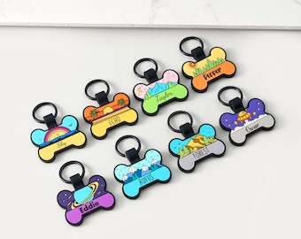 Personalized Silent Bone Shape Silicone Dog ID Tag, Engraved Waterproof Pet Name Tag, Custom Soundless Collar Tag