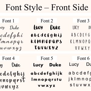 May include: A display of six different font styles, each showcasing the words "Lucy" and "Duke" above the alphabet. The fonts vary in style, from elegant cursive to bold, block letters, and are presented against a light background.