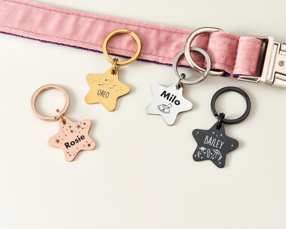 Personalized Engraved Star Dog Tag, Custom Pet Name Tag for Pet,  Stainless Steel ID, Unique Pet Gift, Available in Multiple Colors