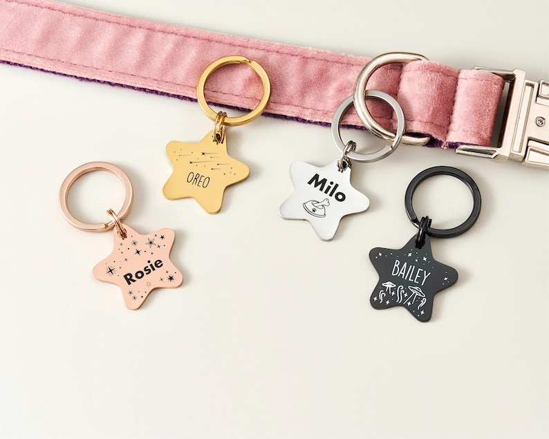 Personalized Engraved Star Dog Tag, Custom Pet Name Tag for Pet,  Stainless Steel ID, Unique Pet Gift, Available in Multiple Colors