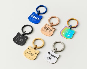 Personalized Cat Tag - Custom Cat Face ID Tag, Double-Sided Engraved Silent Cat Callar Tag, Small Dog Compatible Collar Charm, 6 Colors