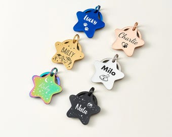 Personalized Star Dog Tag, Custom Engraved Pet ID Tag,  Stainless Steel Name Tag for Dogs or Cats, Available in Multiple Colors