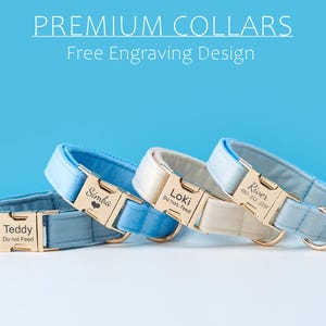Personalized Velvet Adjustable Blue Dog Collar and Leash Set, Custom Puppy Collar, Engraved Metal Buckle, Pet Name Metal Buckle, Pet Gift