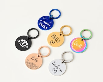 Dog ID Tag - Custom Engraved Dog Collar Tag with Name, Double-sided Silent Dog Name Tag, Personalized Pet ID Tag for Cats & Dogs, 6 Colors