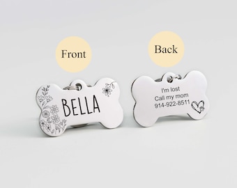 Custom Dog Tag in Blue,Black,Gold,Silver, or Rose Gold, Engraved Bone Pet ID Tag, Personalized Stainless Steel Tag for Dogs,Fits All Collars