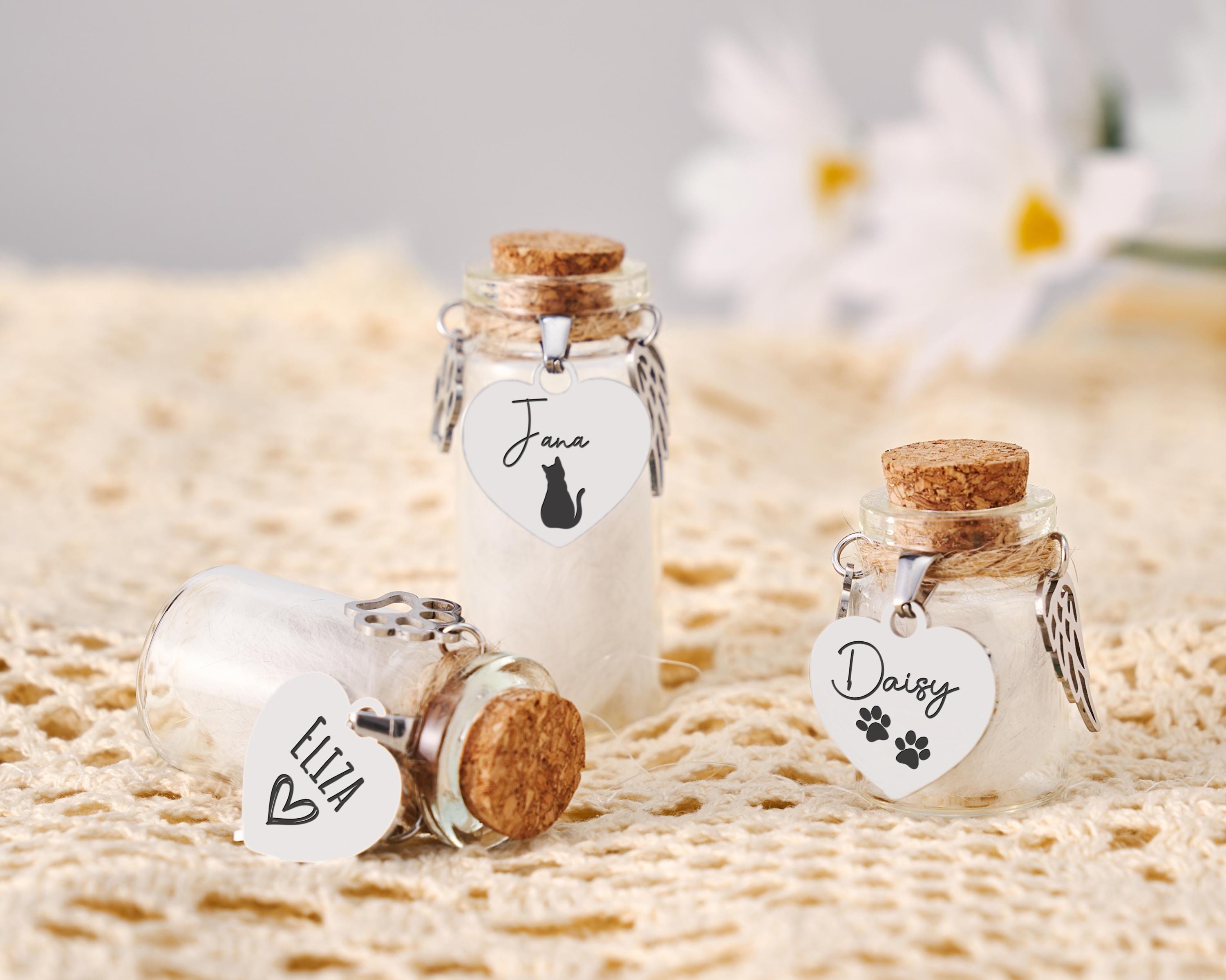 Pet Fur Keepsake Jar W/ Personalized Name Tag - Pet Hair Memorial