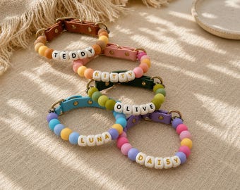 Custom Dog Collar with Name, Personalized Beaded Dog Collar, Waterproof Silicone Bead Collar, Cute Pet Necklace for Dogs and Cats