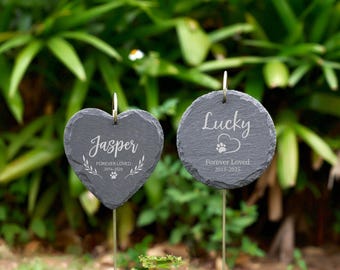 Personalized Pet Memorial Garden Stone with Stake, Custom Engraved Dog & Cat Grave Marker, Outdoor Sympathy Gift for Pet Loss Remembrance