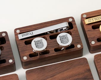 Personalized Pet Portrait Cufflinks, Custom Dog or Cat Cuff Links, Unique Wedding Gift for Husband or Boyfriend