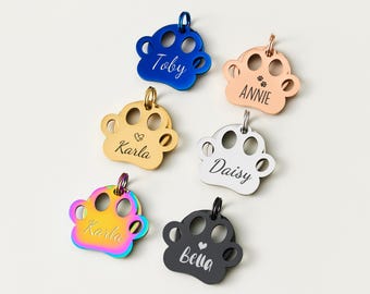 Custom Pet ID Tag - Double-Sided Engraved Metal Tag, 6 Colors + 3 Size, Dog or Cat Collar Tag, Personalized Pet Paw Print Name Tag for Puppy