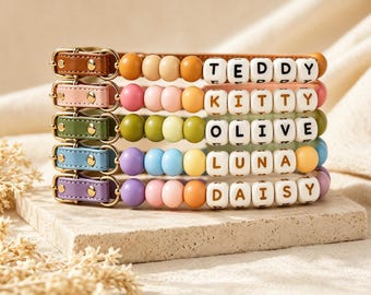 Colorful Silicone Bead Dog Collar with Custom Name, Waterproof Pet Necklace for Dogs,  Personalized Beaded Pet Collar