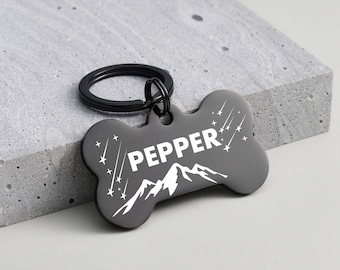Personalized Dog Tag - Mountain Bone Collar Dog Tag with Name/Phone, Custom Engraved Metal Pet ID Tag with Free Gift Bag, 3 Sizes + 6 Colors