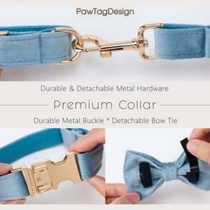 Personalized Velvet Adjustable Blue Dog Collar and Leash Set, Custom Puppy Collar, Engraved Metal Buckle, Pet Name Metal Buckle, Pet Gift