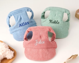 Personalized Dog Hat with Ear Holes, Custom Embroidered Pet Baseball Cap, Corduroy Puppy Hat, Dog Accessories, Puppy Gift