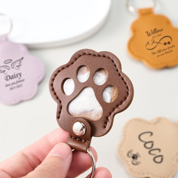 Custom Pet Fur Memorial Keychain, Engraved Pet Fur Holder, Dog Cat Hair Keepsake Jewelry, Pet Sympathy Gift for Pet Lovers