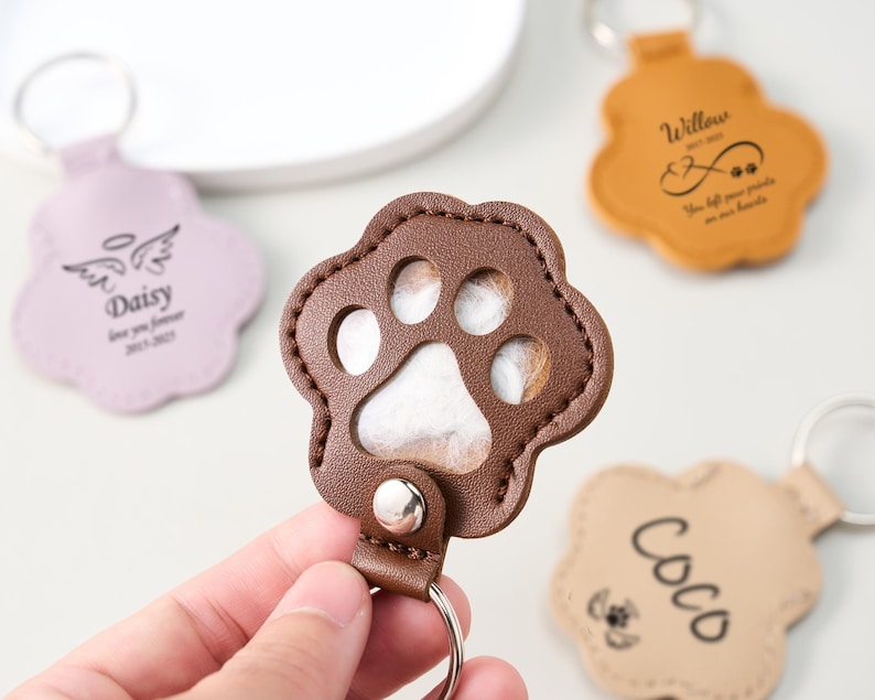 Custom Pet Fur Memorial Keychain, Engraved Pet Fur Holder, Dog Cat Hair Keepsake Jewelry, Pet Sympathy Gift for Pet Lovers