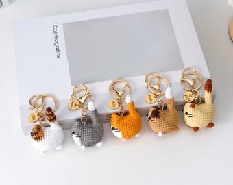 Custom Name Crochet Cat Keychain, Mini Stuffed Cat Keyring with Engraved Disc, Cute Cat Lover Gift, Bag Accessory