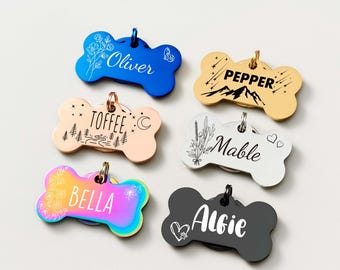 Cute Personalized Dog Tag, Custom Bone Dog Tags, Dog Name Tag, Puppy Collar Tag, Customized Stainless Steel Pet ID Tag for Dogs or Puppies