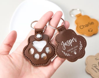 Personalized Pet Fur Keepsake Keychain, Custom Dog or Cat Hair Memorial Gift, Leather Paw Print Key Ring, Loss Remembrance Gifts