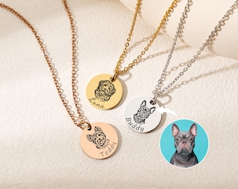 Engraved Pet Photo Necklace, Custom Dog & Cat Portrait Jewelry, Sentimental Keepsake for Pet Lovers