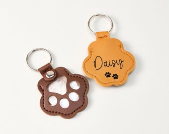 Pet Fur Keepsake Keychain, Personalized Dog or Cat Fur Holder, Leather Memorial Key Ring, Pet Loss Gift for Pet Mom or Dad