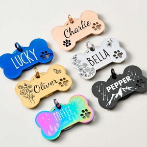 Cute Personalized Dog Tag, Custom Bone Dog Tag, Puppy Name Tag, Stainless Steel Pet ID Tag for Dogs, Durable, Available in Multiple Colors