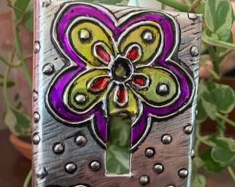 Funky Flower Flowers Single Aluminum Handmade Silver Metal Switchplate light swicth cover