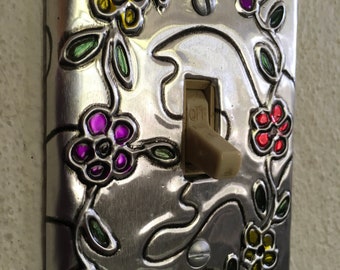 Flowers Colorful Flower Silver Metal Single Toogle switch plate Switchplate Light Switch Cover