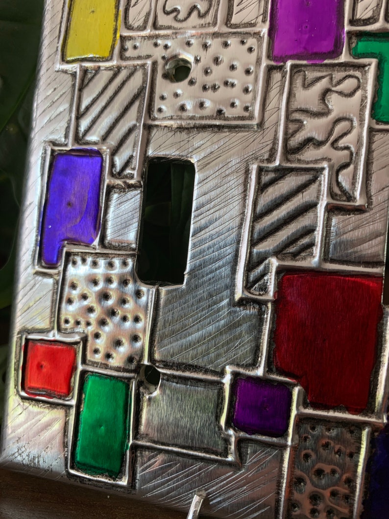 Squares Colors and Texture Silver Triple Aluminum Handmade Metal switcht plate switchplate light switch cover