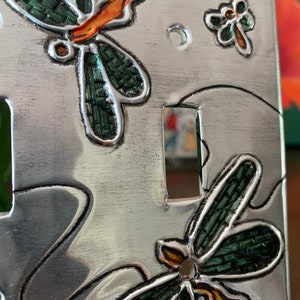 Dragonfly Green Silver Triple Aluminum Handmade Metal switcht plate switchplate light switch cover image 7