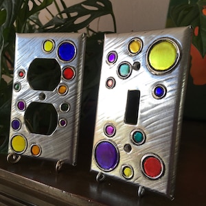 Circles Modern Multicolor Single Outlet Combo switch plate switchplate single toogle outlet aluminum handmade light switch cover