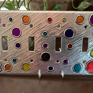 Circles Multicolor Modern  Silver Quadruple Switch Plate Switch plate light switch cover