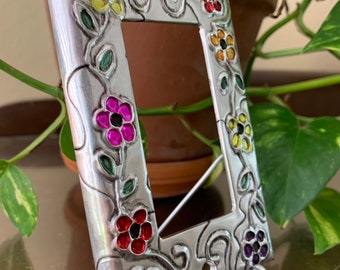 Flowers Colorful Flower Rocker Silver Metal Single Toogle switch plate Switchplate Light Switch Cover