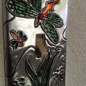 Dragonfly Green Silver Aluminum Metal Single Switchplate Light Switch Plate Cover