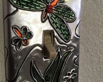 Dragonfly Green Silver Aluminum Metal Single Switchplate Light Switch Plate Cover