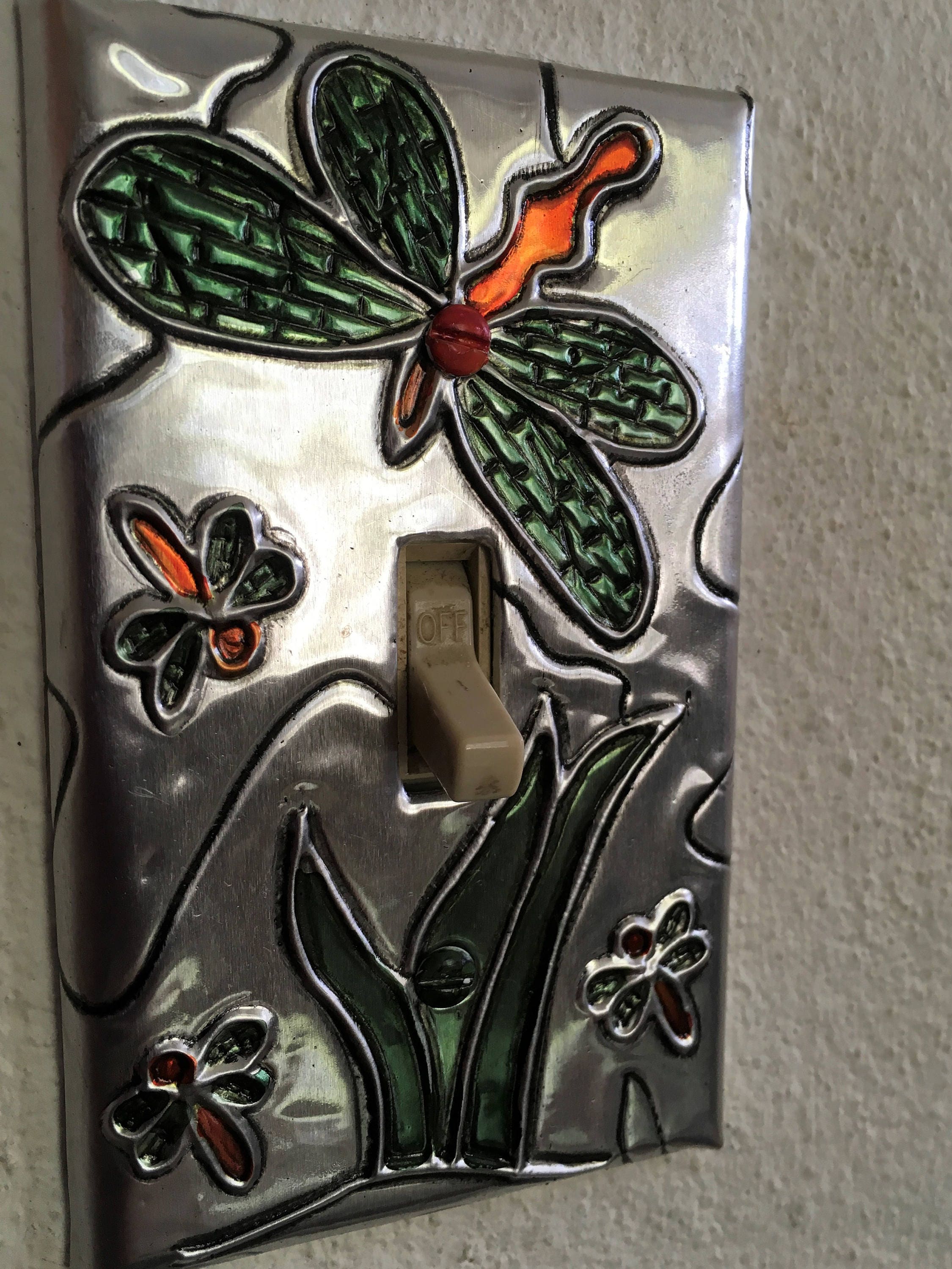 Dragonfly Green Silver Aluminum Metal Single Switchplate Light Switch Plate Cover