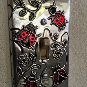 Ladybugs Red Black Single Silver Switch Plate  Toogle Switchplate Light Switch cover