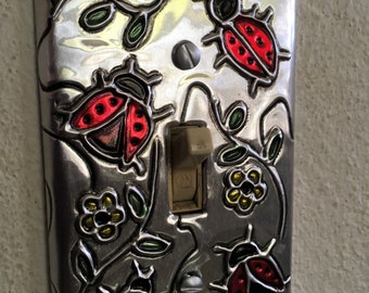 Ladybugs Red Black Single Silver Switch Plate  Toogle Switchplate Light Switch cover