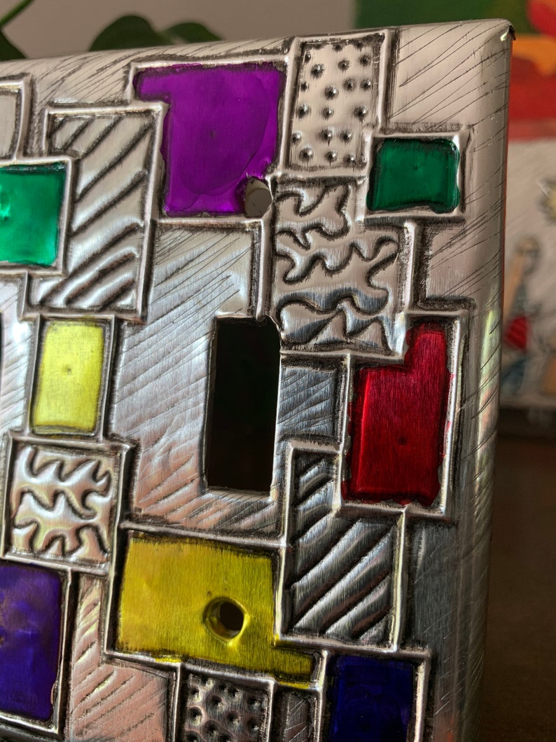 Squares Colors and Texture Silver Triple Aluminum Handmade Metal switcht plate switchplate light switch cover