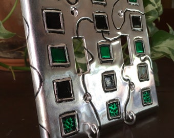 Green Black Silver Squares Geometric Double Metal Switch Plate Switchplate Switch Plate Light Switch Cover