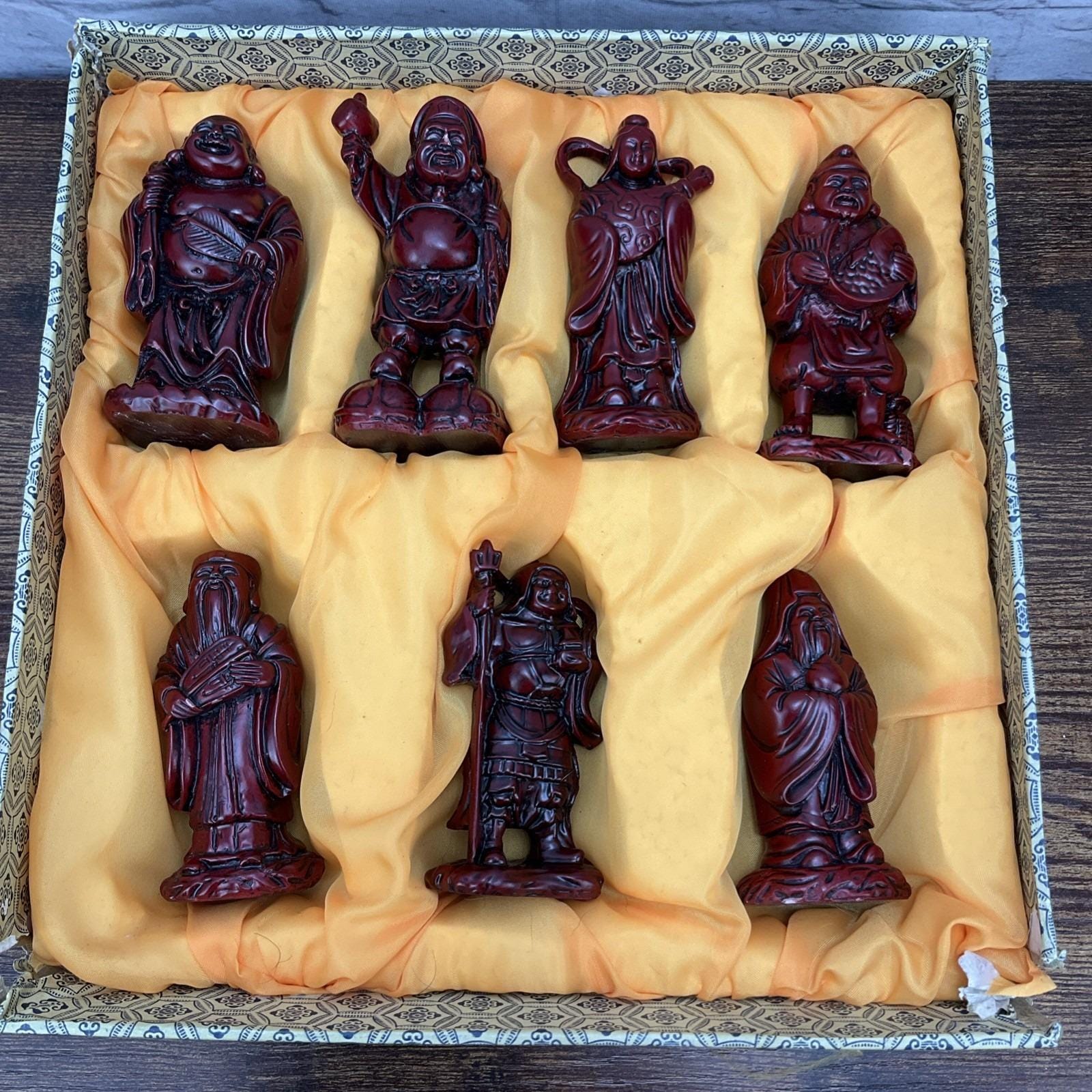 7つの幸運な神々, 骨董品（古美術） Vintage Japanese Seven Lucky Gods Figurines: Hand-decorated Shinto