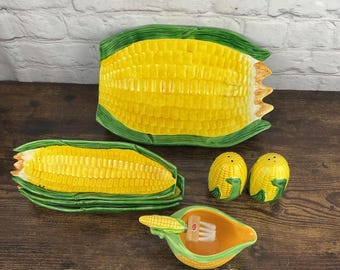 Vintage Corn On The Cob 6pc. Serving Dish And Ceramic Lot