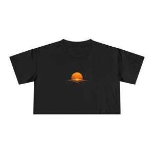 Top corto con diseño de atardecer para mujer, camiseta artística de sol, top corto femenino de streetwear para mujer, camiseta artística de sol, streetwear femenina