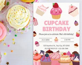 Editable Cupcake Birthday Invitation Template, Cupcake Birthday Invitation,  Sweet Cupcake Party Invite, Cupcake Invitation, Cupcake Evite