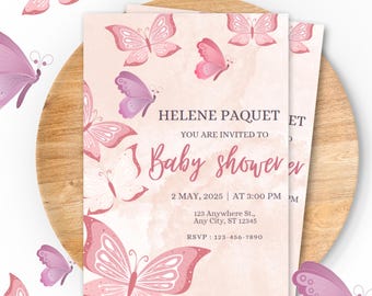 Butterfly baby shower invitation, Butterfly Baby Shower Invitation for Girl, Girl Baby Shower Invite, Pink Baby Shower Invite, Butterflies