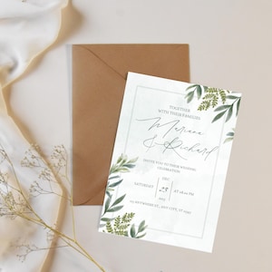 Green wedding invitation, Green Wedding Invitation Template, Minimalist Garden Invite, Elegant Greenery Wedding Invite