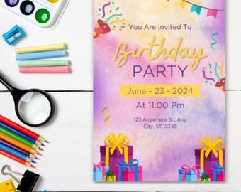 Colorful  Birthday invitation, Color Party Invitations, Colour Splash Party, Rainbow Invite, Coloring Evite , Editable birthday Invitation